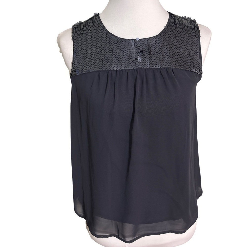 LOFT Blue Sleeveless Sequined Neck Top